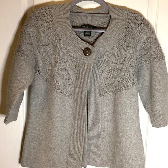 Eddie Bauer Women's Angora Rabbit Gray Knit Cardigan Sweater Size L 3/4 Sleeve - Picture 1 of 6